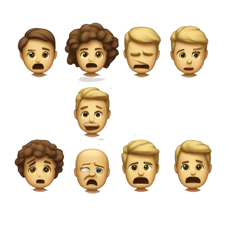 Create 5 emojis for happy, sad, cry, angry, shouting emoji