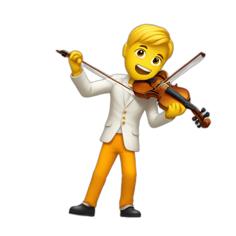 yellow-boy-with-white-jacket-and-orange-trausers-standing-in-a-yellow-sea-while-playing-violin-with-paintbrush emoji