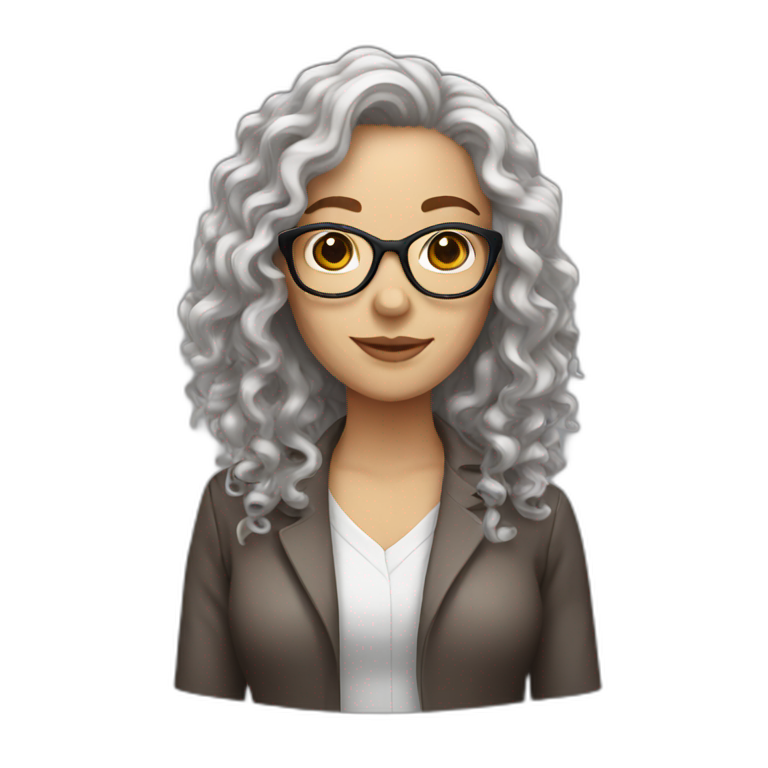 white woman with brown long curly hair and glasses emoji