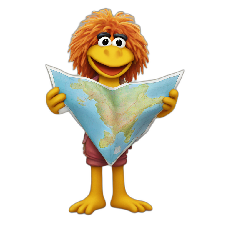 fraggle holding a big map emoji