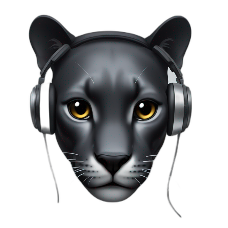 melanistic panther wearing silver futuristic headphones emoji