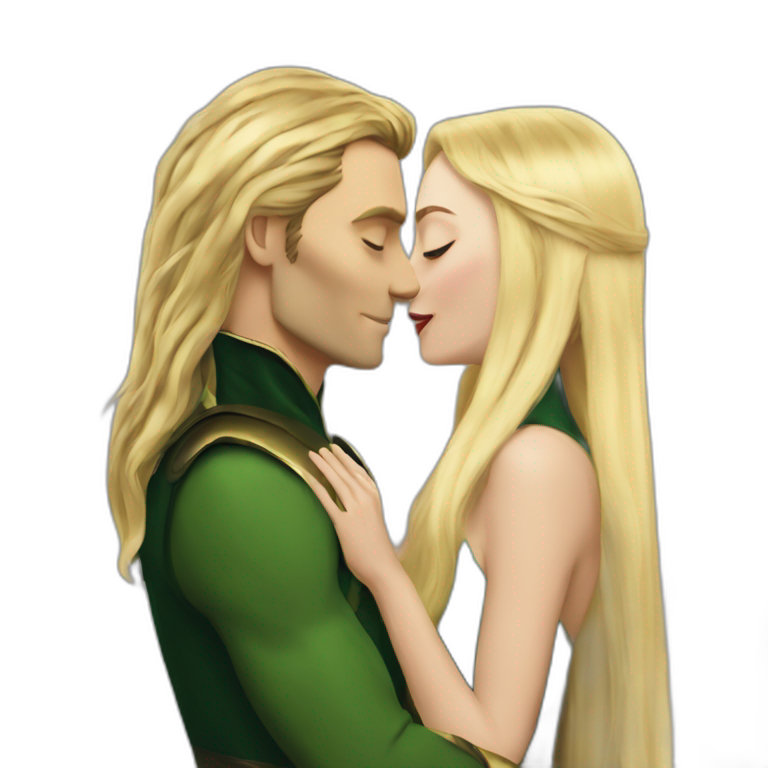 Loki kiss blond woman with very very long hair emoji