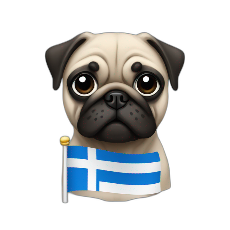 pug holding a inverted finland flag emoji
