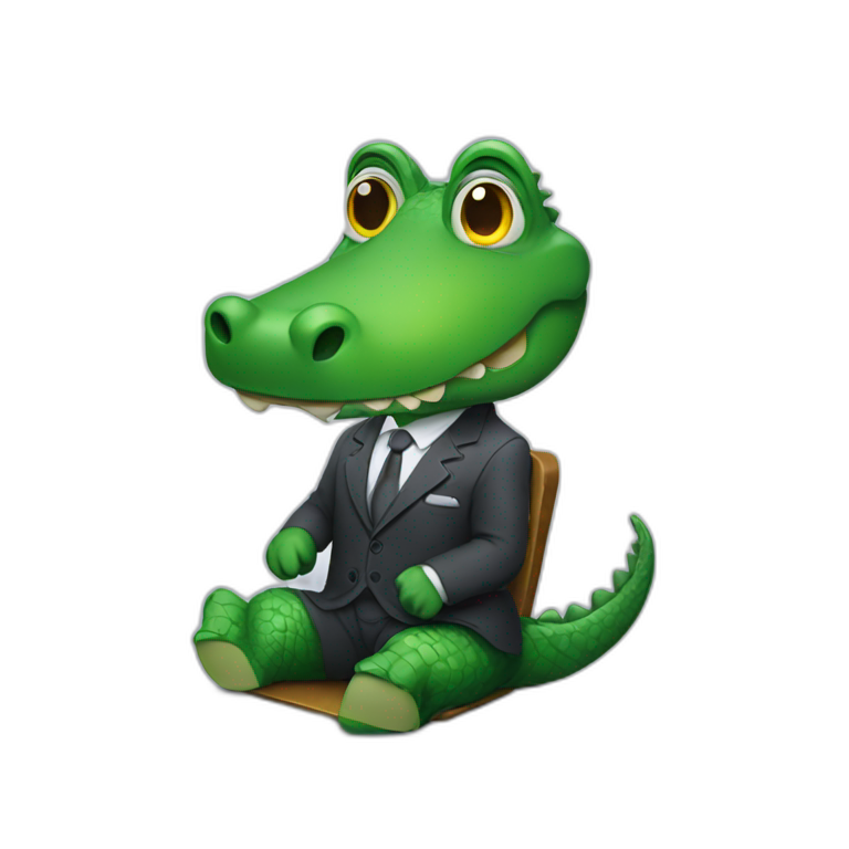 An alligator wearing a suit sitting on a table emoji