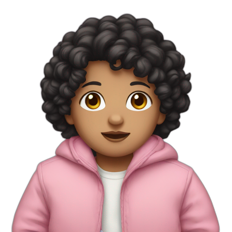 Newborn with curly black hair and pink jacket emoji