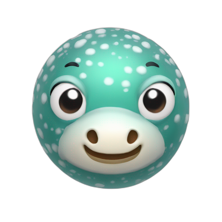 3d sphere with a cartoon frog snow Horse skin texture with calm eyes emoji
