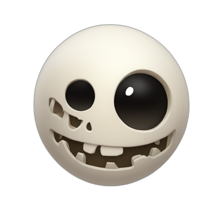 3d sphere with a cartoon Wither Skeleton skin texture with big thoughtful eyes emoji