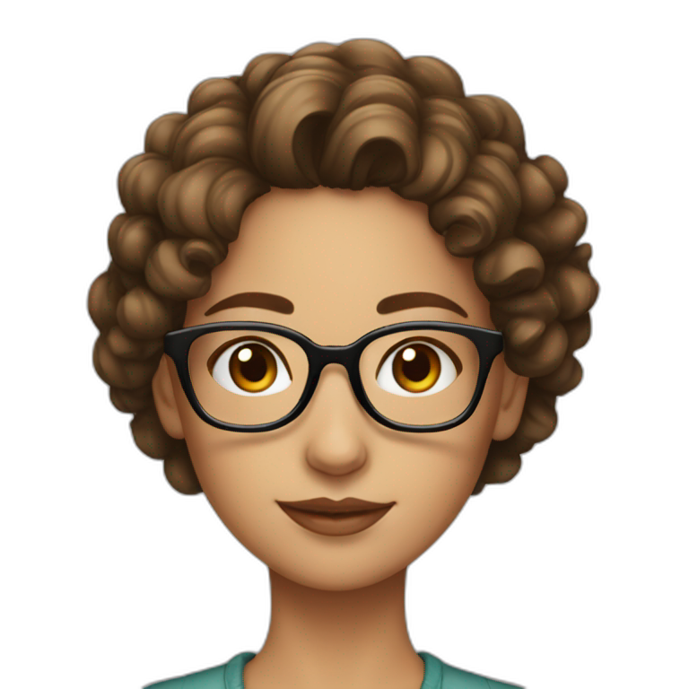A beautiful girl with short curly brown hair wear glasses emoji