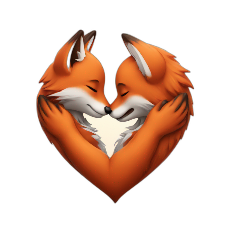 Foxes hugging inside a heart emoji