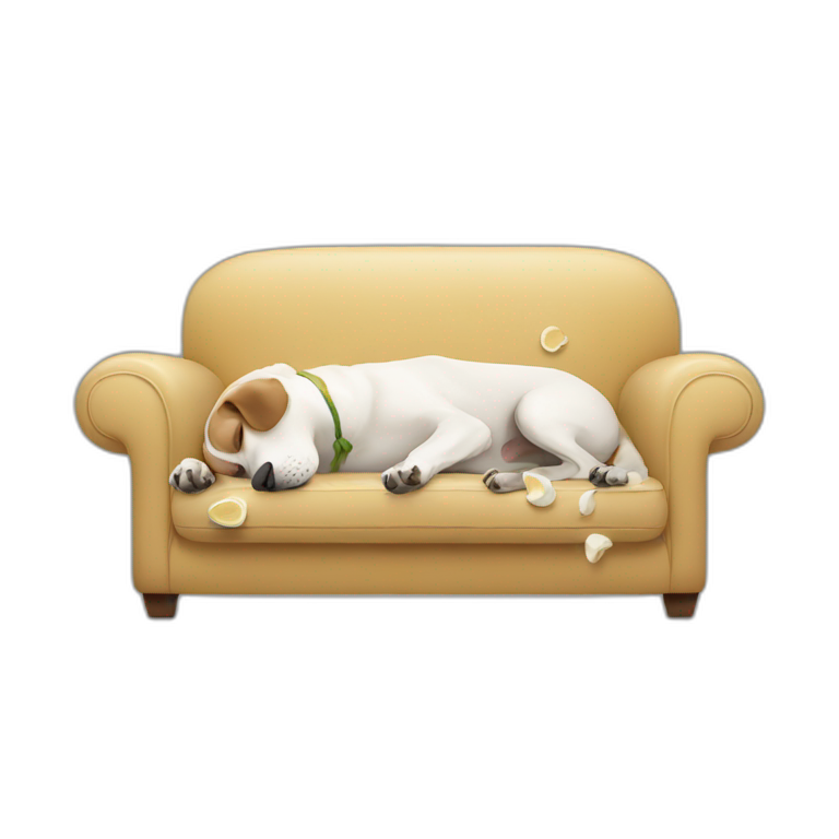 Dog eating garlic on a couch emoji