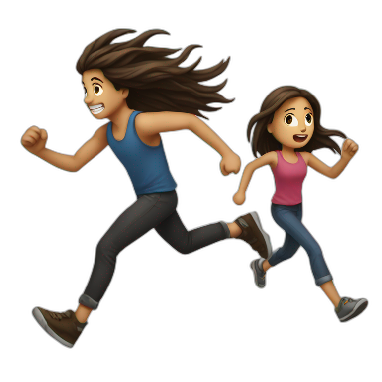  Girl running away from a dirty boy with long hair emoji