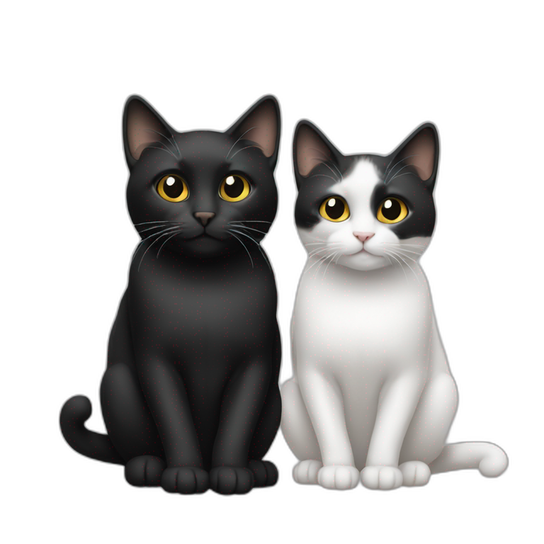 two cats, one white, white, black one black, black, white emoji