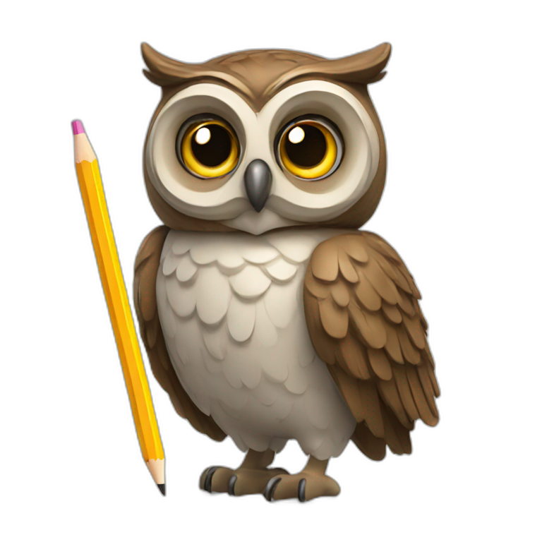 an owl holding a pencil emoji