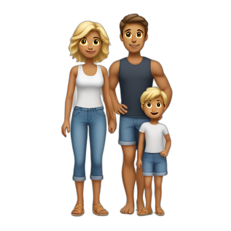 Tanned family three kids emoji