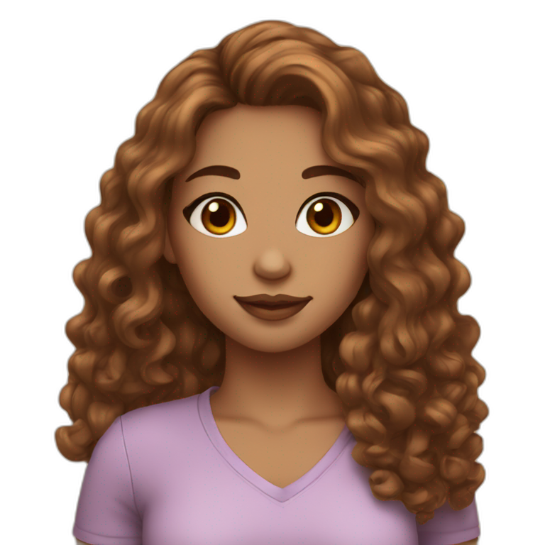 Girl with long brown curly hair and makeup emoji