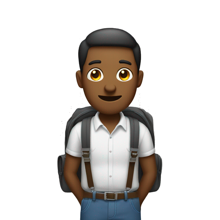 A simple man, travels and hold his backpack Suspenders with his hands emoji