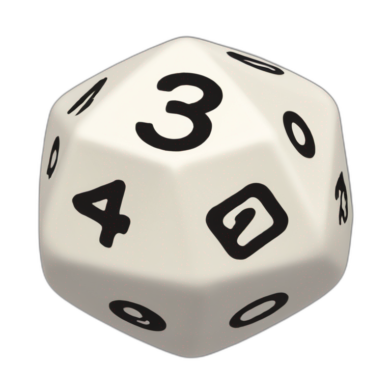D20 dice creme with numbers 3 6 5 7 8 emoji