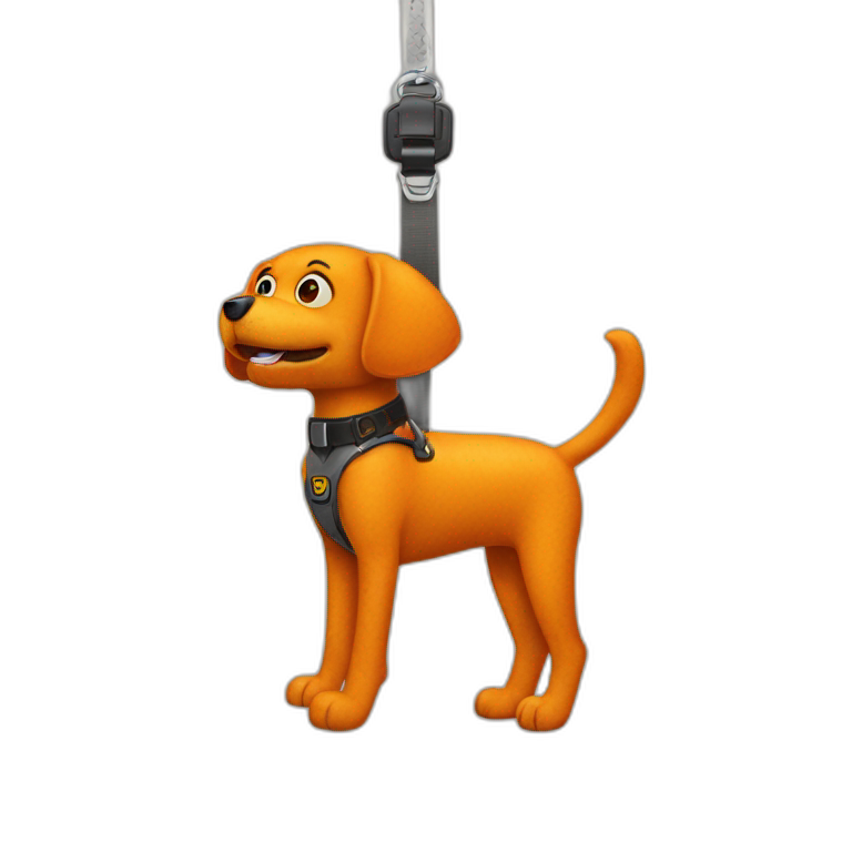 animatronic orange dog hanging of from belts and no legs emoji