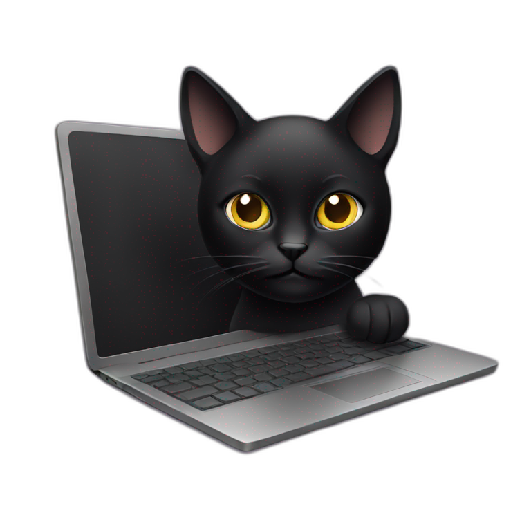 black cat looking laptop emoji