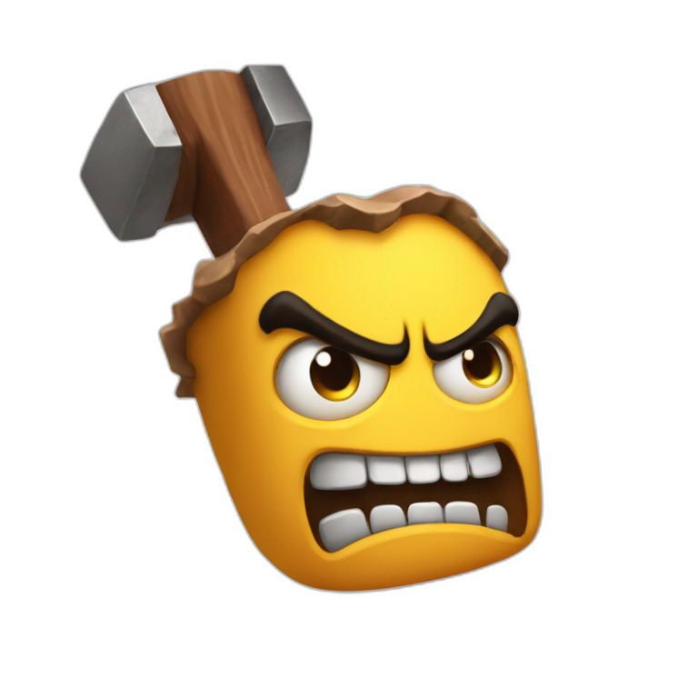 Mad hammer with angry face on it emoji