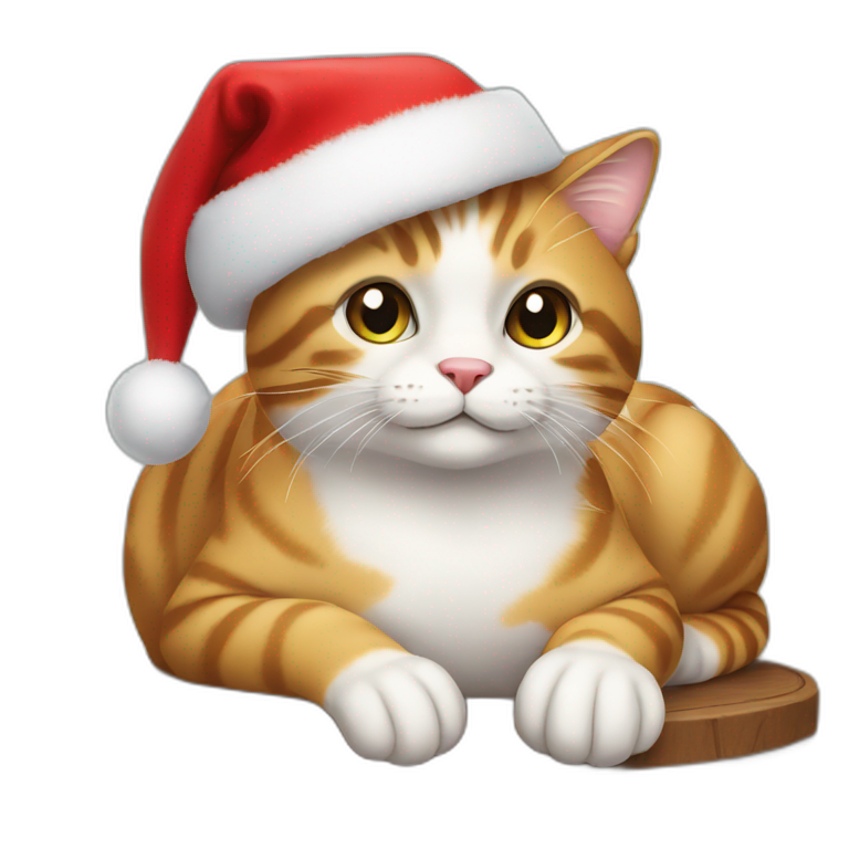 cat in Christmas hat sitting on table emoji