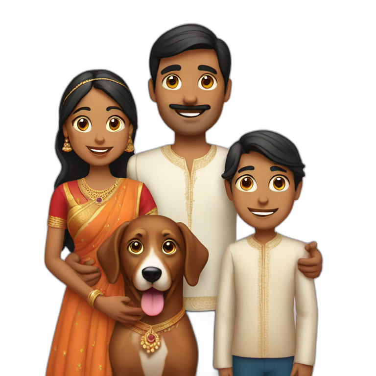 Indian married couple with two kids and a dog emoji