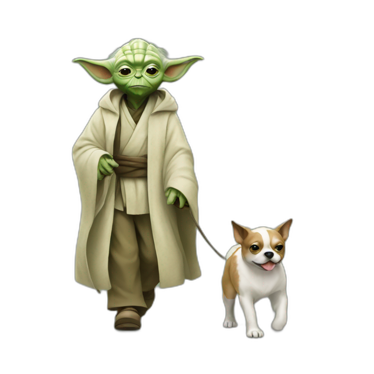 Yoda walking a dog emoji