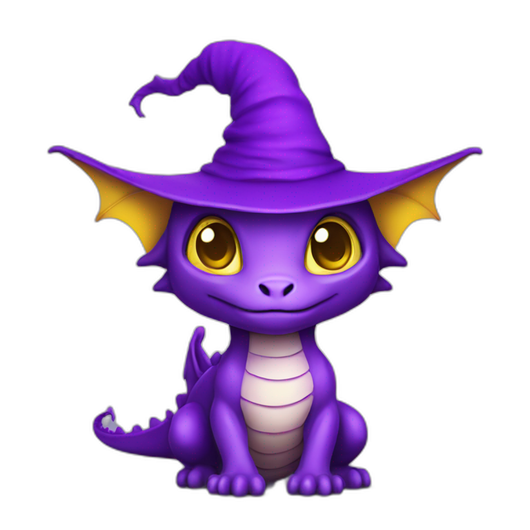 cute purple dragon with yellow eyes wearing wizard hat emoji
