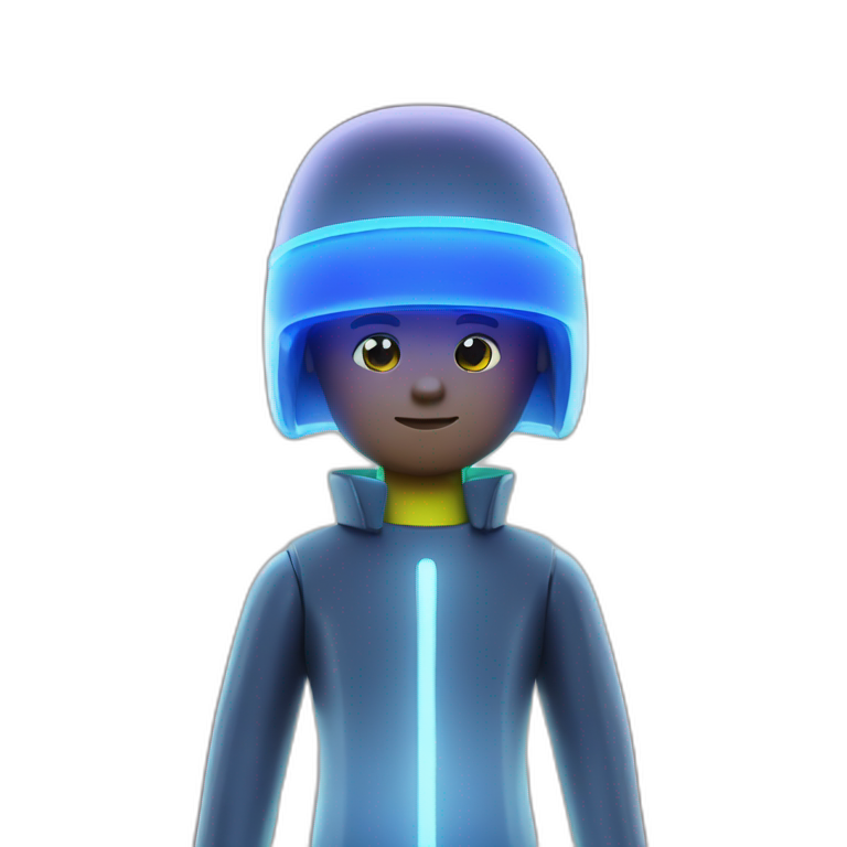 playmobil wearing neon light emoji