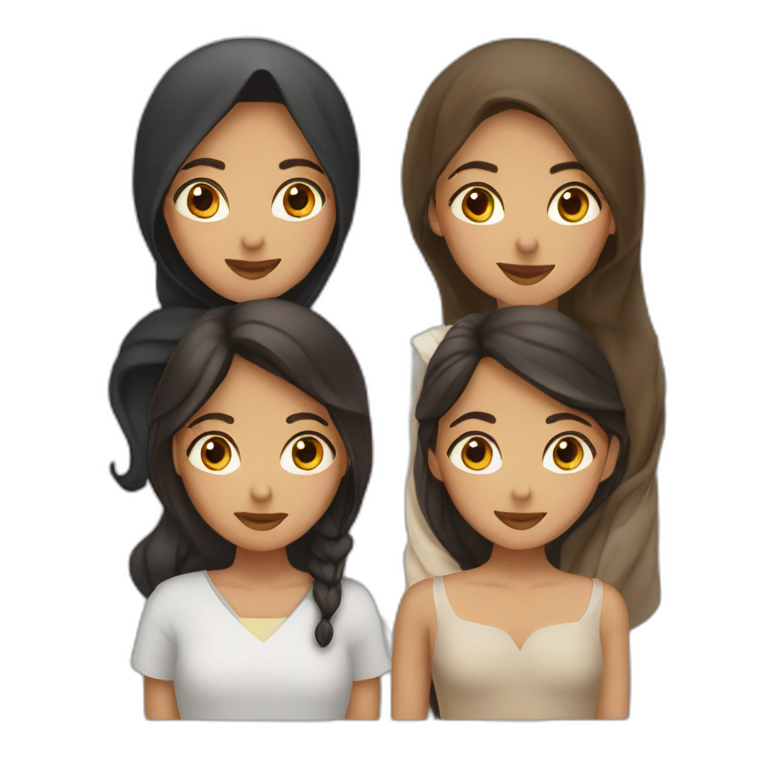 3 girls one veiled, one brunette, one Indian emoji