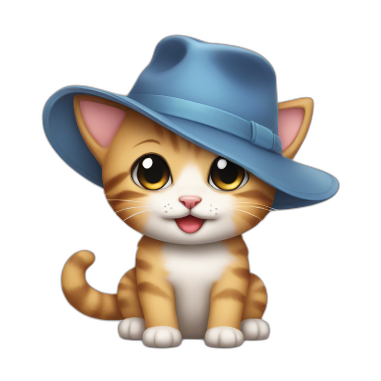 cute kitten in a hat smiling and crying emoji