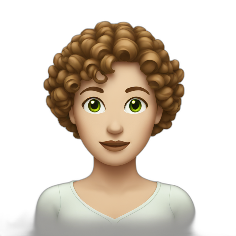 white woman with green eyes and curly brown hair emoji