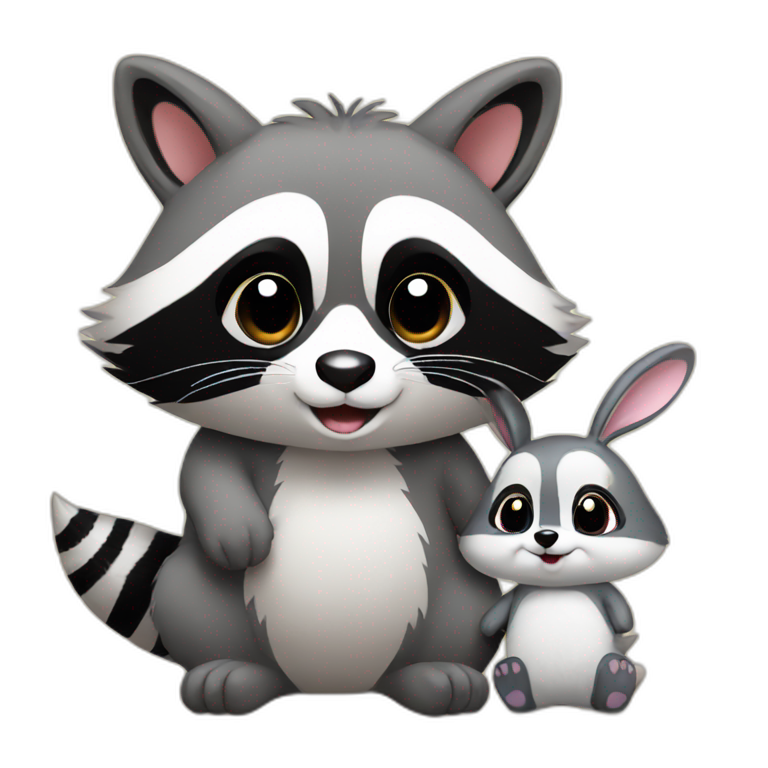 Raccoon with bunny cute emoji
