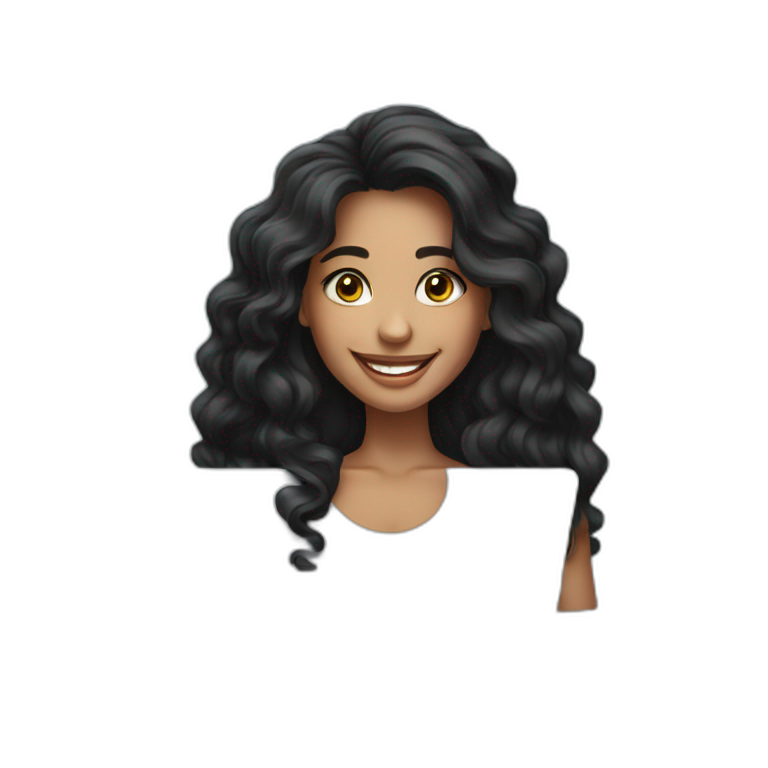 23 year old beautiful girl with long wavy black hair smiling laptop emoji