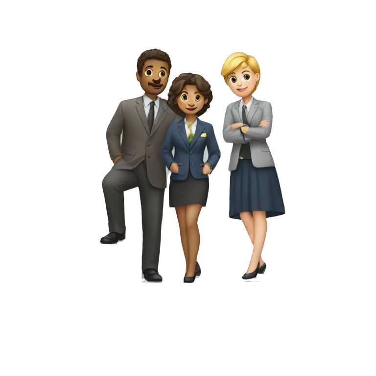 three people in an organization standing on a stairway emoji