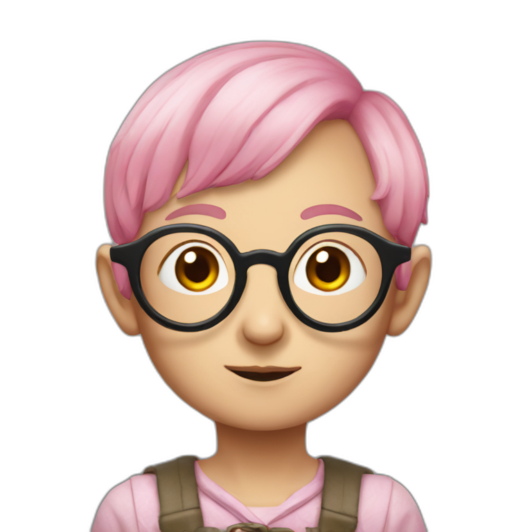 asian dobby house elf with pink hair and glasses emoji