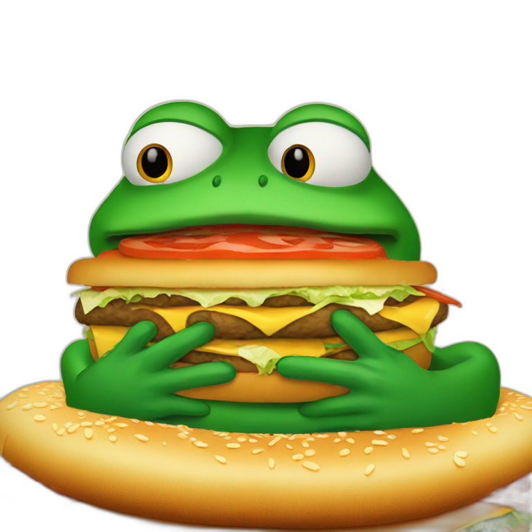 Pepe the frog eating the biggest burger in the world emoji