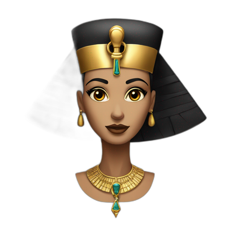 A Beautiful nefertiti black black hair brown eyes with gold necklace with ankh emoji