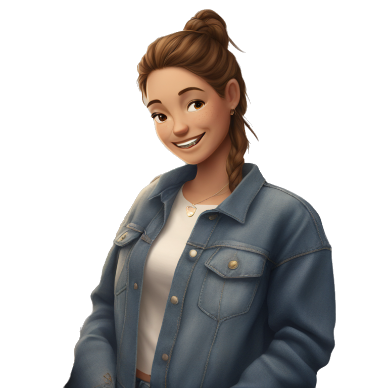 happy girl in denim jacket emoji