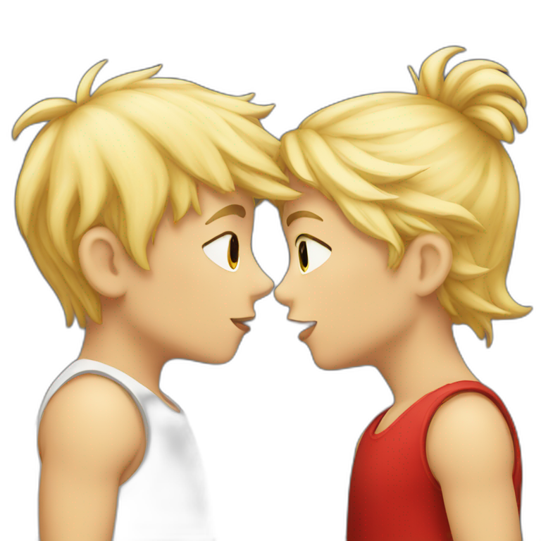 Blond Boy and Red girl kiss emoji