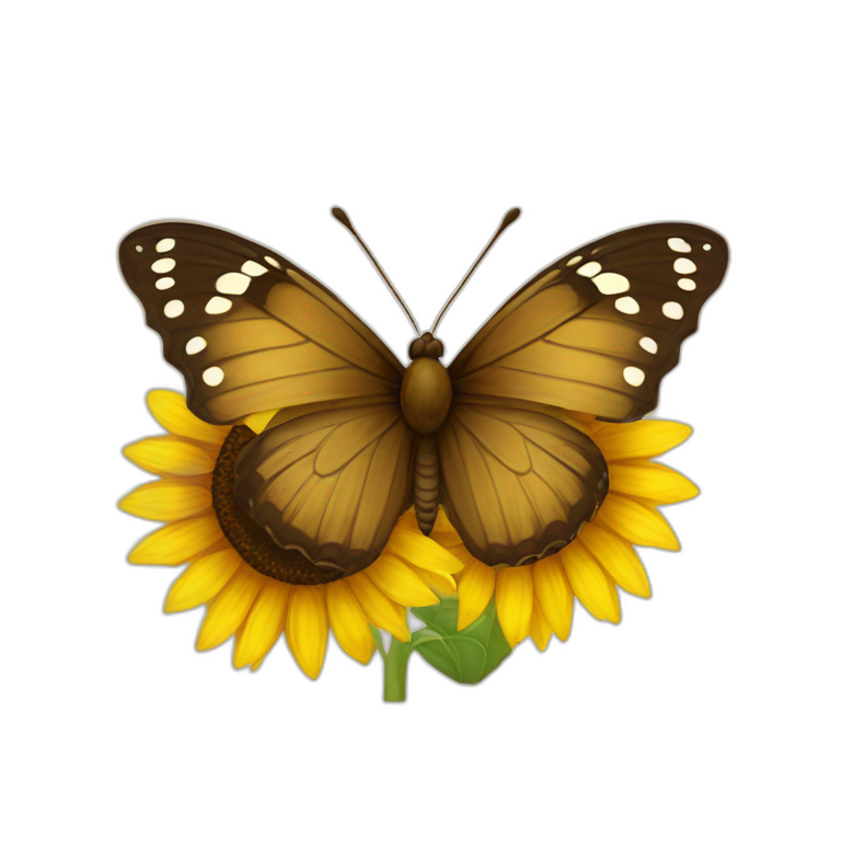 butterfly on a sunflower with brown heart emoji