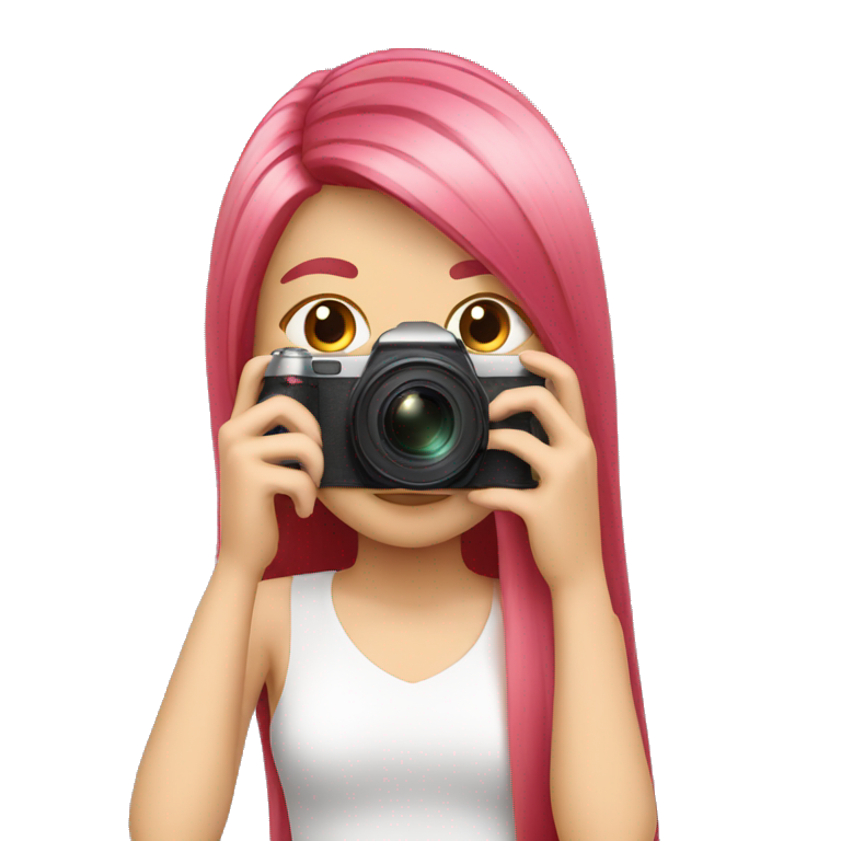 girl with long, straight rose hair and fringe with camera emoji