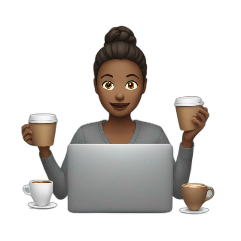 woman on a computer juggling with coffee cups emoji