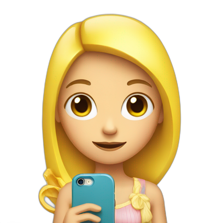 girl holding a banana like a cell phone emoji