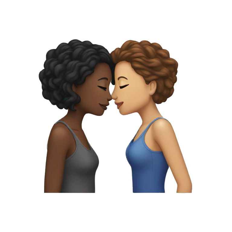 Lesbians kiss interracial couple emoji