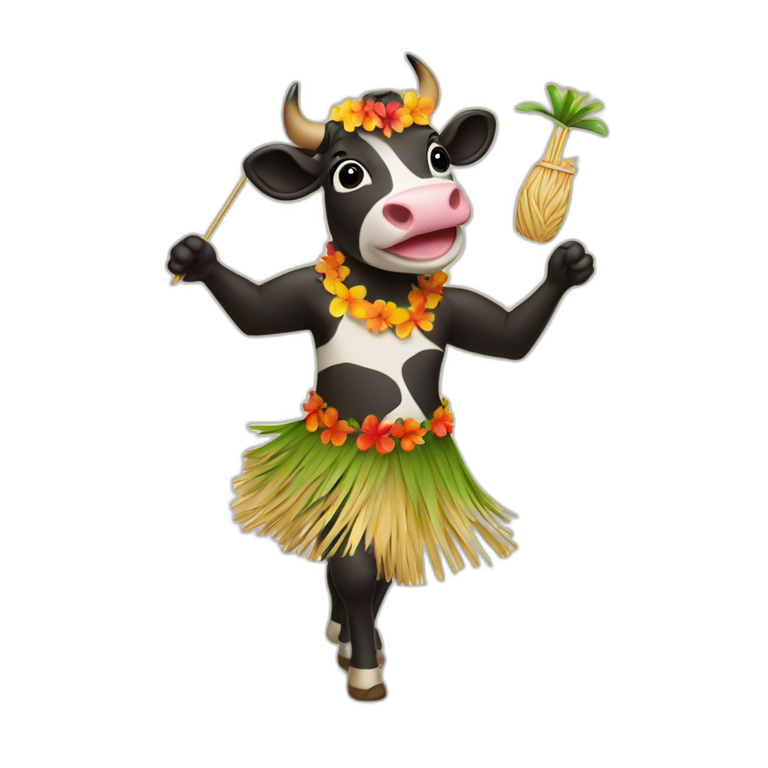 Hawaiian cow dancing with a straw skirt emoji