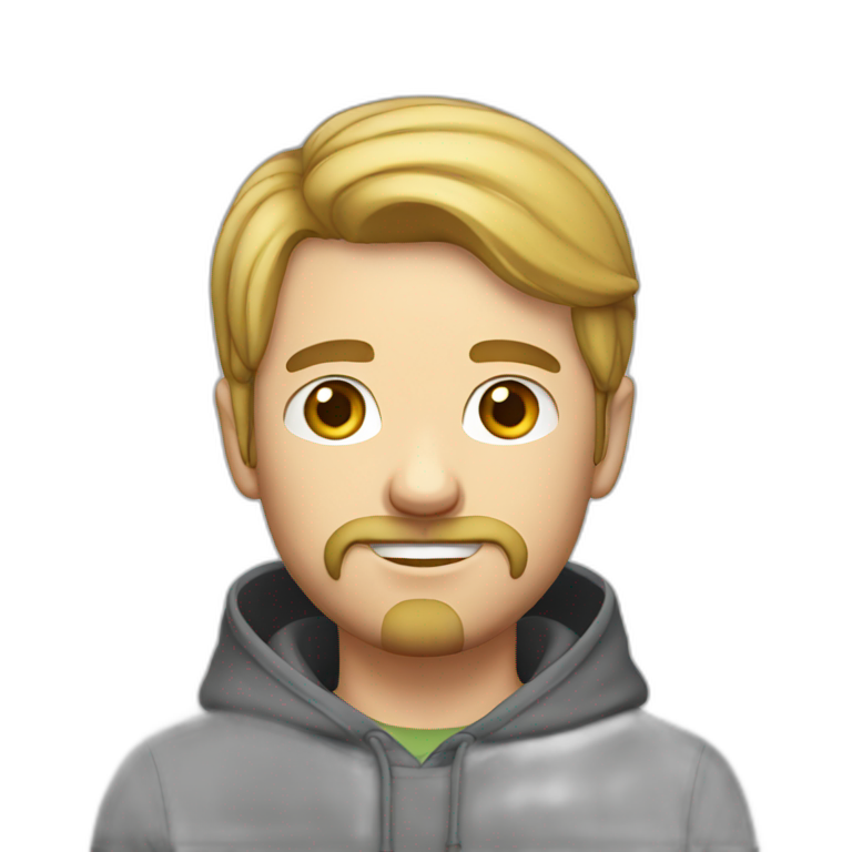 Young white man with moustache and beard wearing a hoodie emoji