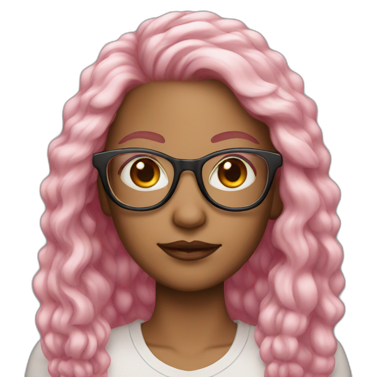 woman light skin long pink hair square glasses emoji