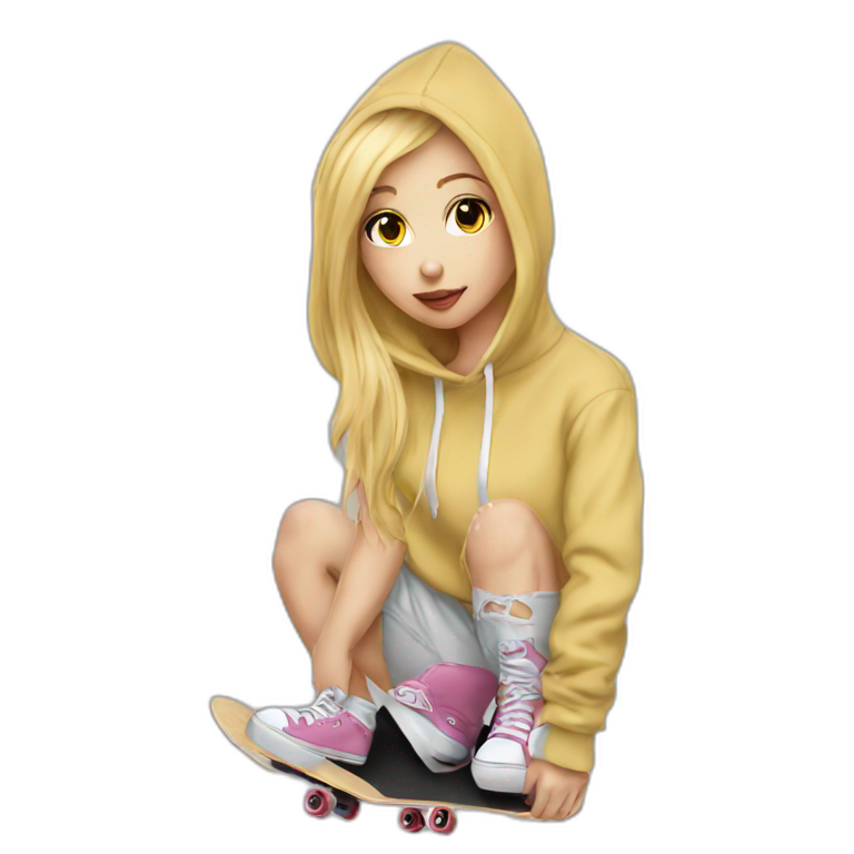 Blonde girl hoodie skateboard kiss emoji