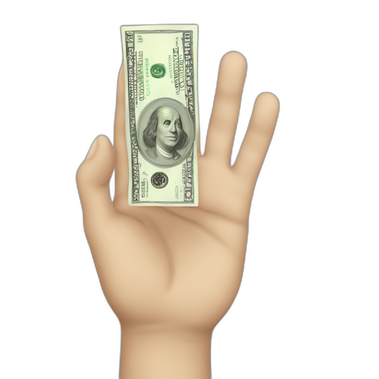 white left hand, holding 100 dollar bill emoji